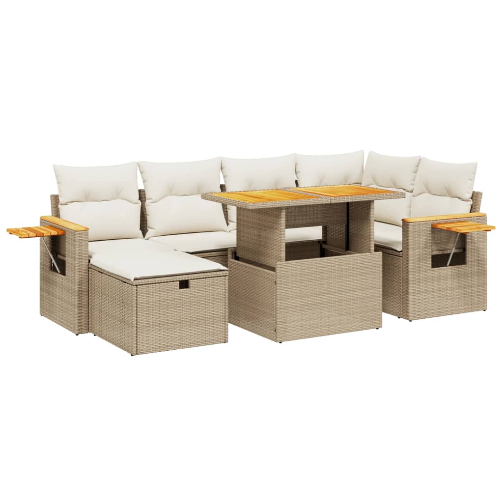 vidaXL Set Divani da Giardino 7 pz con Cuscini Beige in Polyrattan