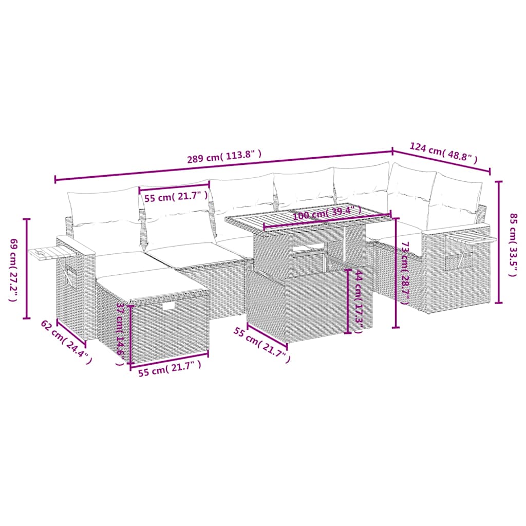 Set Divani da Giardino con Cuscini 8 pz Nero in Polyrattan 3276150