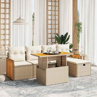 vidaXL Set Divano da Giardino 6 pz con Cuscini Beige in Polyrattan