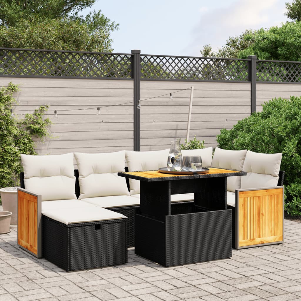 vidaXL Set Divani da Giardino con Cuscini 7pz Nero Polyrattan