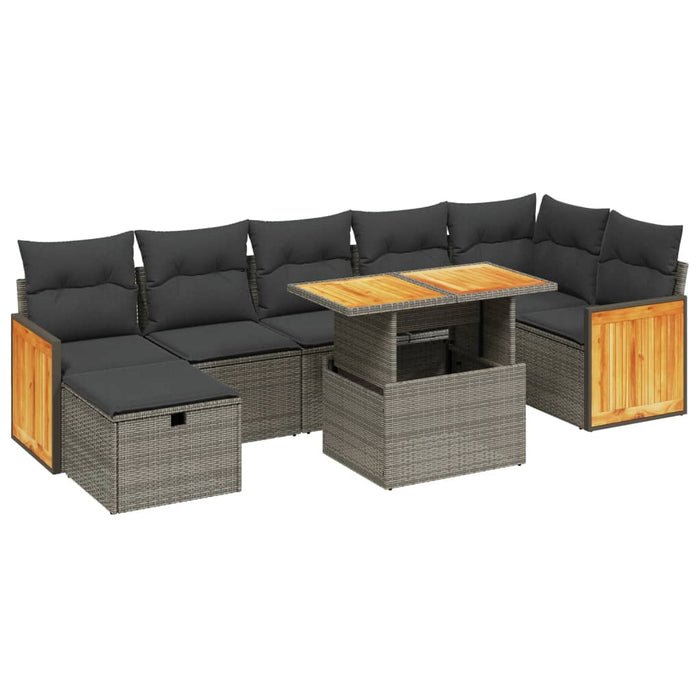 Set Divano da Giardino 8 pz con Cuscini Grigio in Polyrattan 3276259