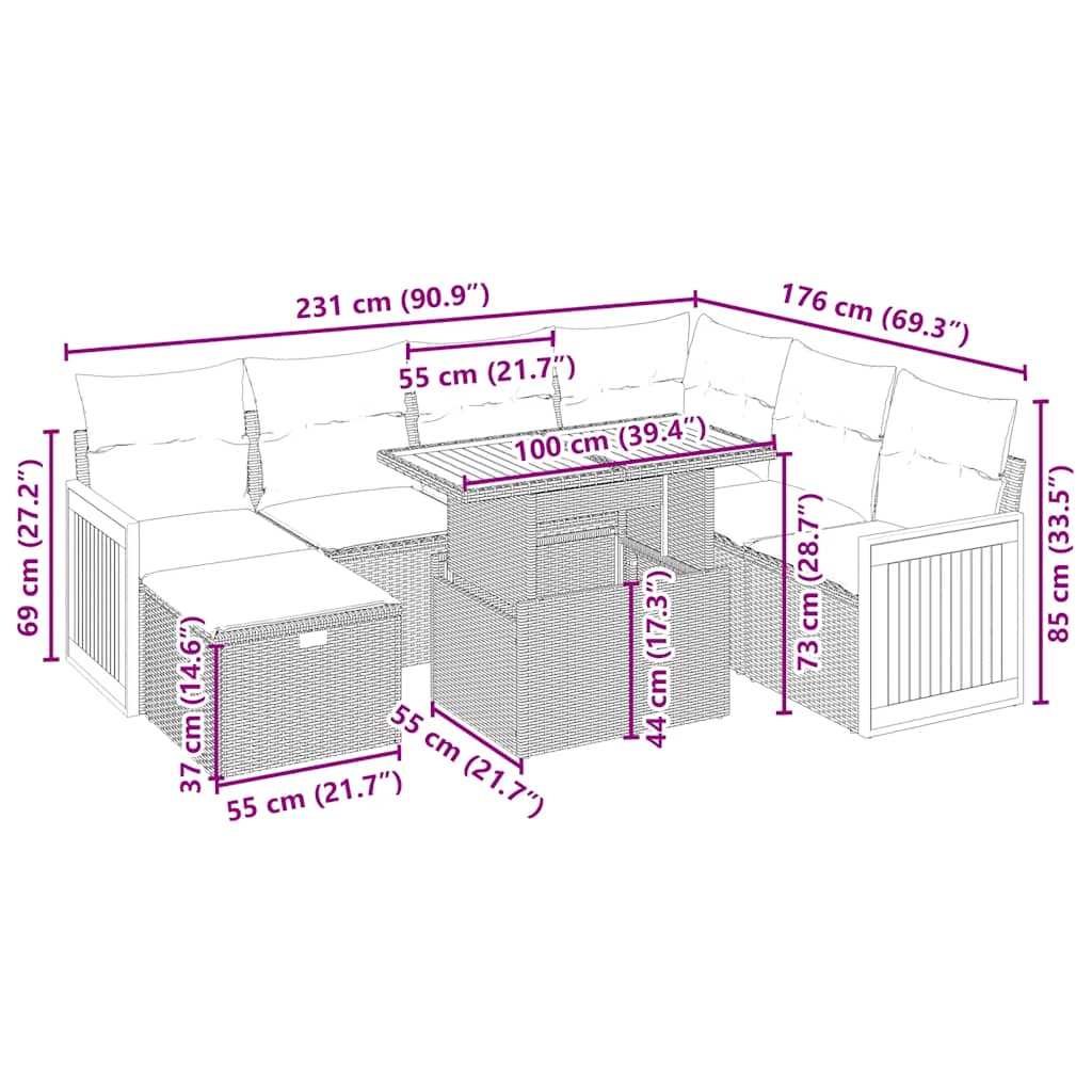 Set Divano da Giardino 8 pz con Cuscini Beige in Polyrattan 3276264