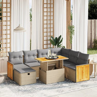 Set Divano da Giardino 8 pz con Cuscini Beige in Polyrattan