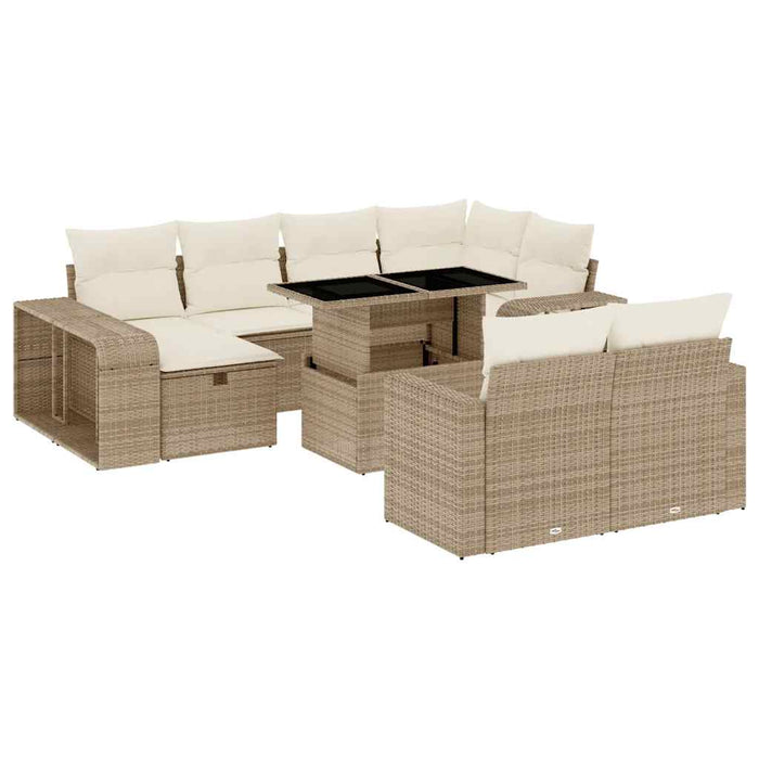 vidaXL Set Divani da Giardino 11 pz con Cuscini Beige in Polyrattan