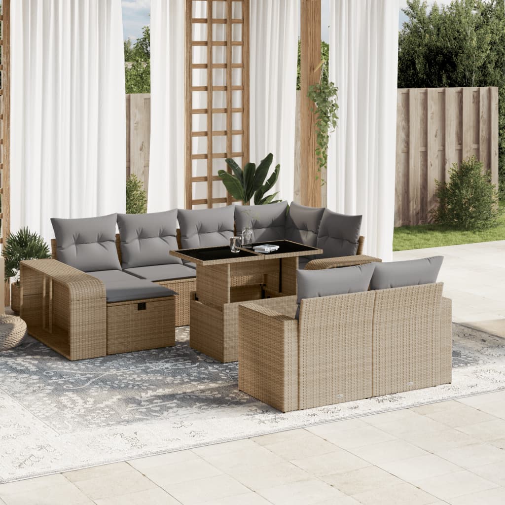 vidaXL Set Divani da Giardino 11 pz con Cuscini Beige in Polyrattan