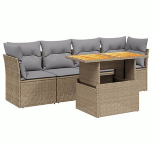 Set Divano da Giardino 5 pz con Cuscini-Sofa da Giardino-Divanetto da esterno Beige in Polyrattan 934616