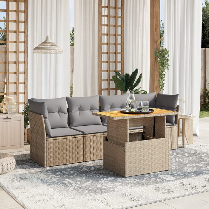 Set Divano da Giardino 5 pz con Cuscini-Sofa da Giardino-Divanetto da esterno Beige in Polyrattan 934616