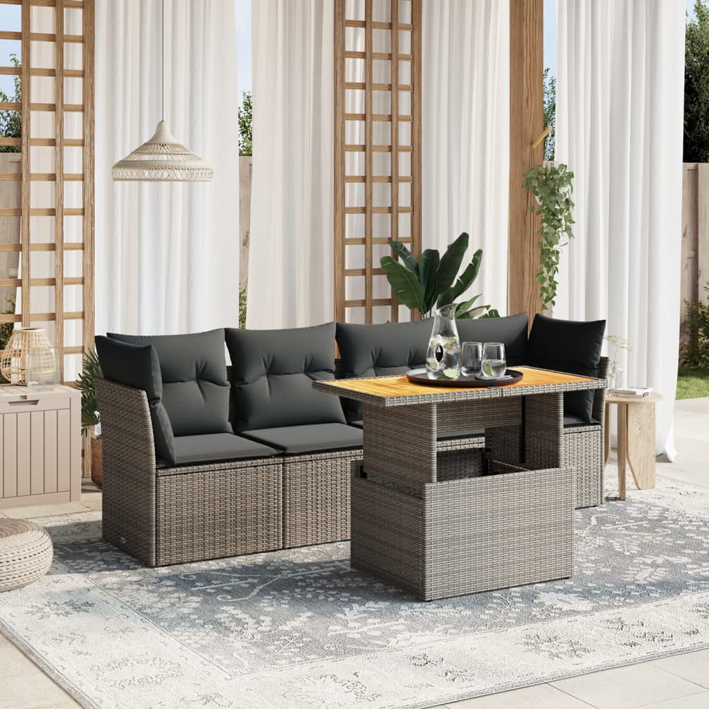 Set Divano da Giardino 5 pz con Cuscini Grigio in Polyrattan 3270668