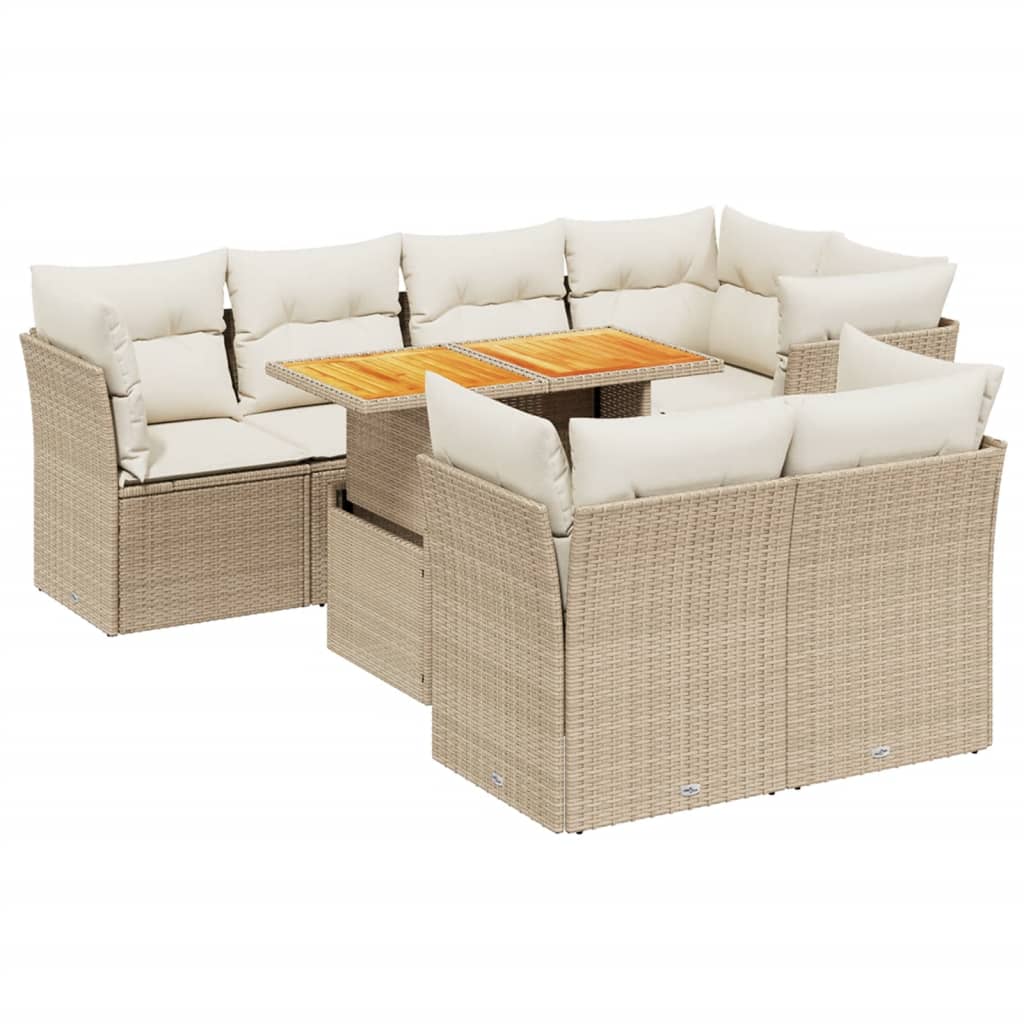 Set Divano da Giardino 8 pz con Cuscini Beige in Polyrattan