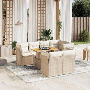 Set Divano da Giardino 8 pz con Cuscini Beige in Polyrattan