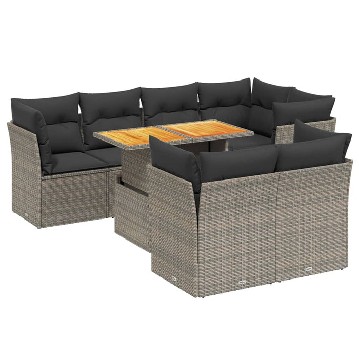 Set Divano da Giardino 8 pz con Cuscini Grigio in Polyrattan