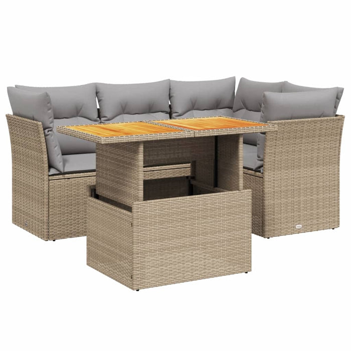 Set Divano da Giardino 5 pz con Cuscini Beige in Polyrattan