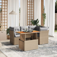 Set Divano da Giardino 5 pz con Cuscini-Sofa da Giardino-Divanetto da esterno Beige in Polyrattan 950211