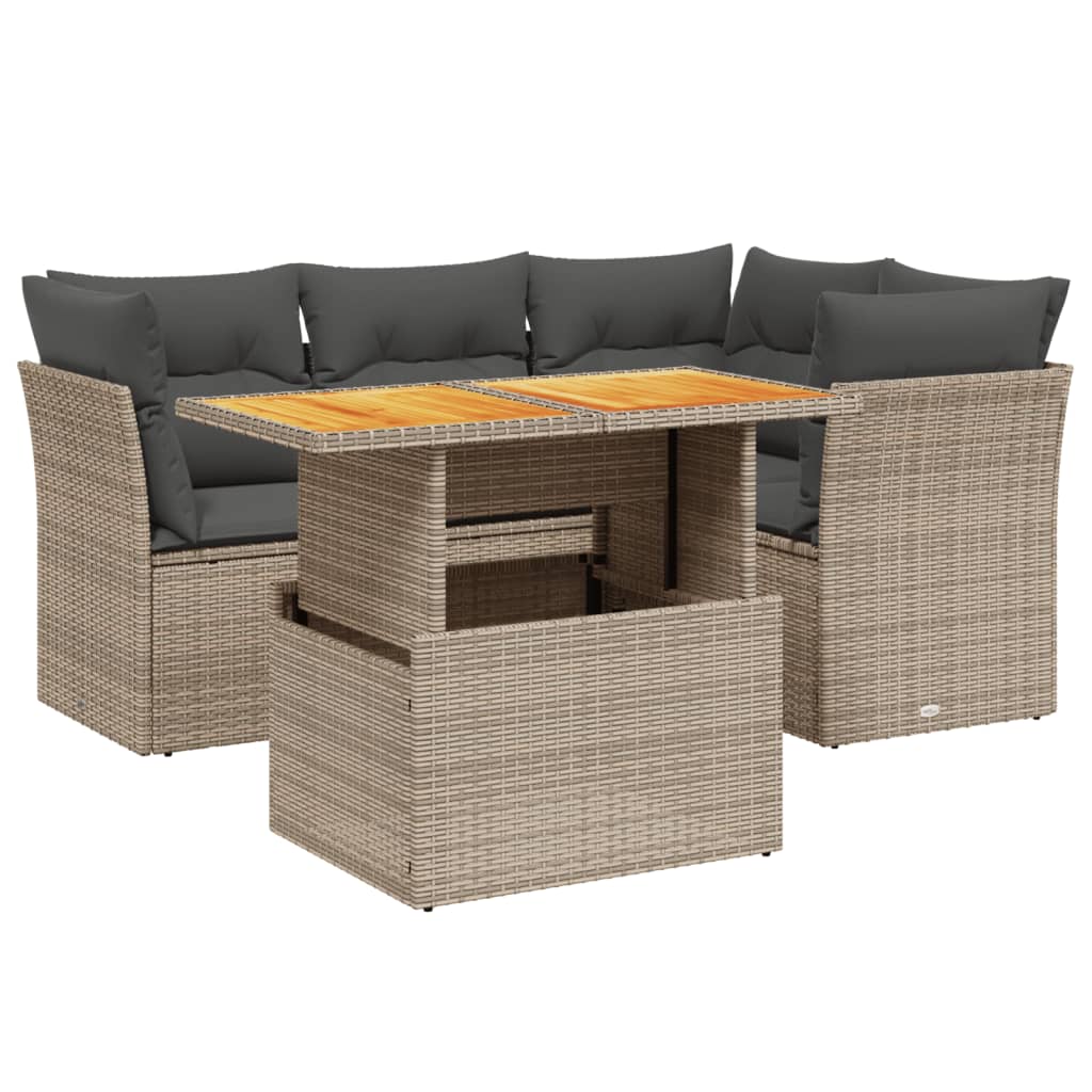 Set Divano da Giardino 5 pz con Cuscini-Sofa da Giardino-Divanetto da esterno Grigio in Polyrattan 985952