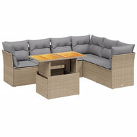 Set Divani da Giardino 7 pz con Cuscini Beige in Polyrattan