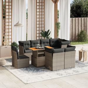 Set Divano da Giardino 9 pz con Cuscini Grigio in Polyrattan 3270934