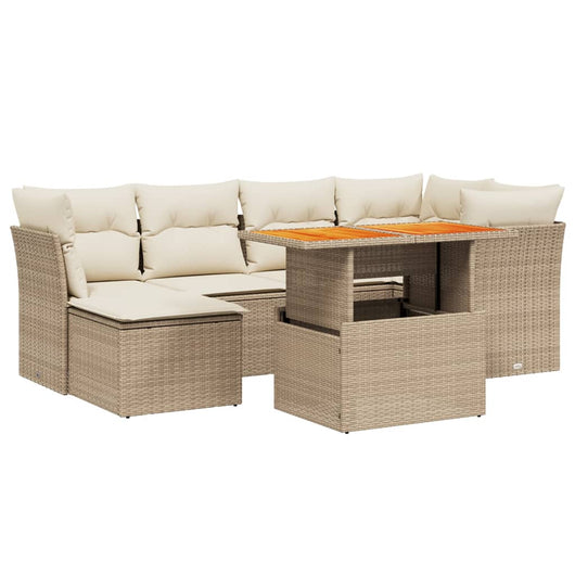 Set Divani da Giardino 7 pz con Cuscini Beige in Polyrattan