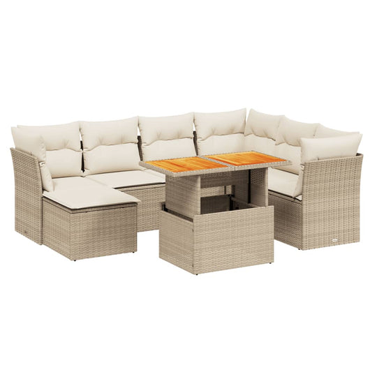Set Divano da Giardino 8 pz con Cuscini Beige in Polyrattan