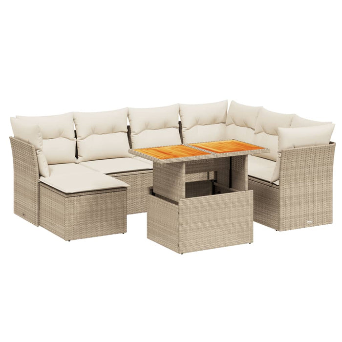 Set Divano da Giardino 8 pz con Cuscini Beige in Polyrattan
