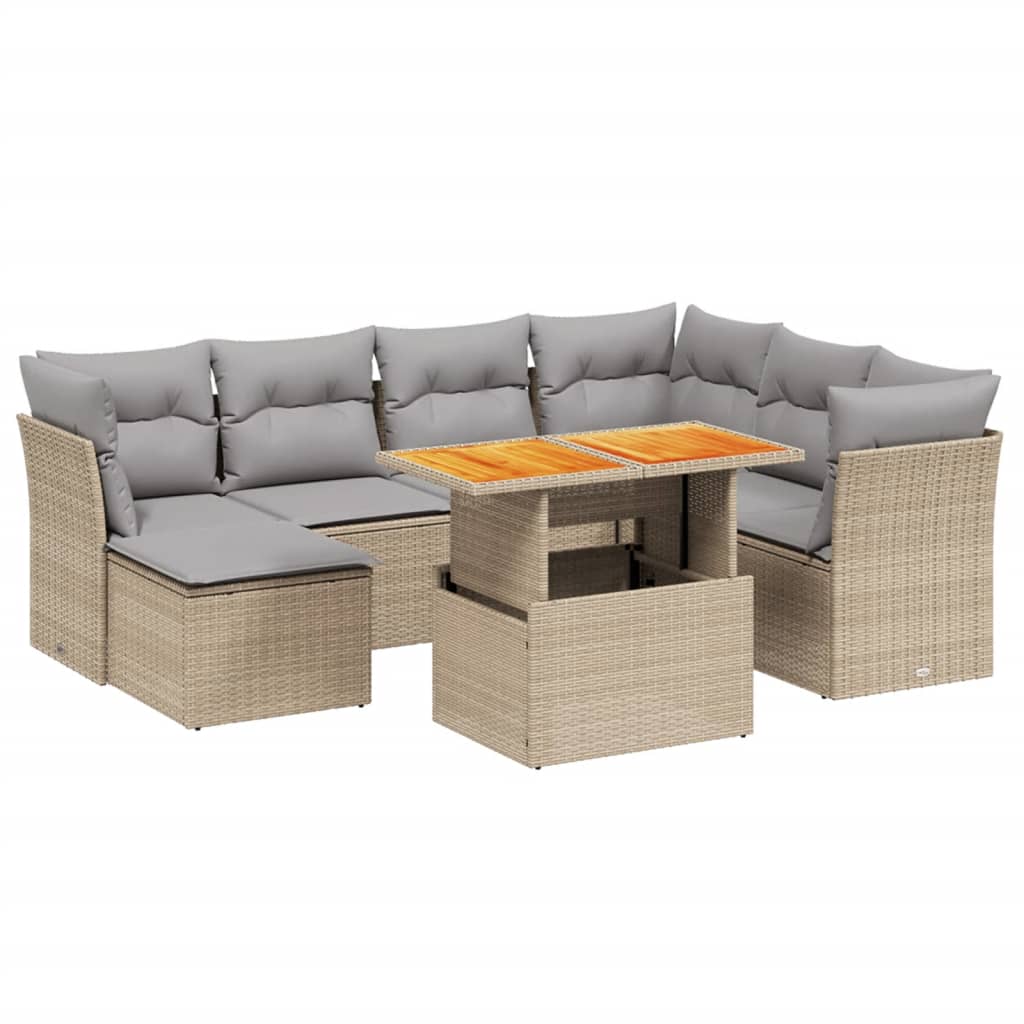 Set Divano da Giardino 8 pz con Cuscini Beige in Polyrattan