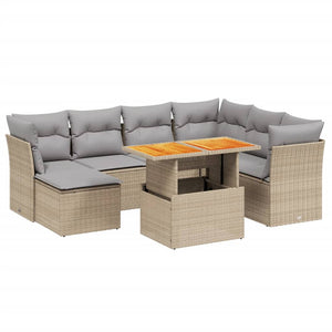 Set Divano da Giardino 8 pz con Cuscini Beige in Polyrattan