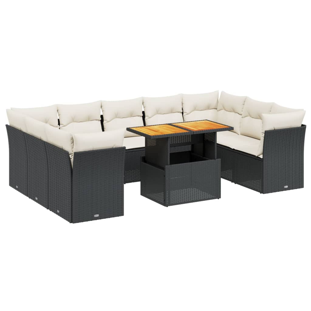 Set Divani da Giardino 10pz con Cuscini in Polyrattan Nero 3270993