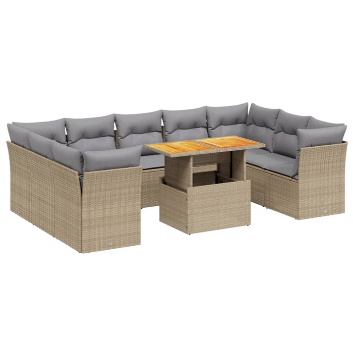 Set Divano da Giardino 10 pz con Cuscini Beige in Polyrattan