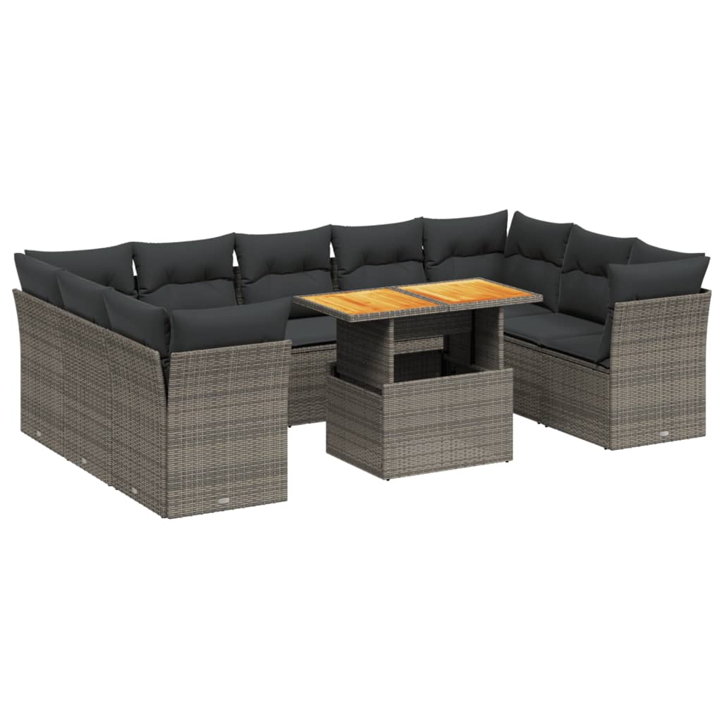 Set Divano da Giardino 10 pz con Cuscini Grigio in Polyrattan 3270997