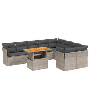 Set Divano da Giardino 10 pz con Cuscini Grigio in Polyrattan 3271011