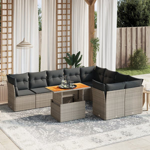 Set Divano da Giardino 10 pz con Cuscini Grigio in Polyrattan 3271011