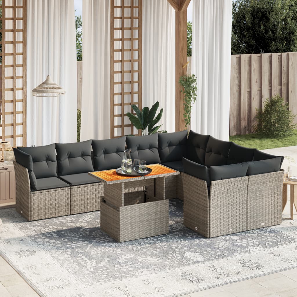 Set Divano da Giardino 10 pz con Cuscini Grigio in Polyrattan 3271011