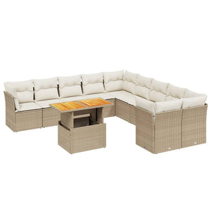 Set Divani da Giardino 11 pz con Cuscini Beige in Polyrattan