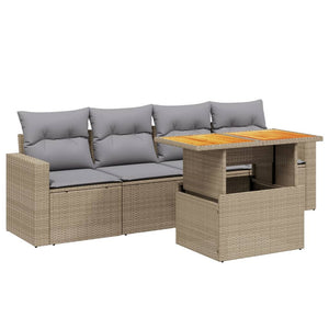Set Divano da Giardino 5 pz con Cuscini-Sofa da Giardino-Divanetto da esterno Beige in Polyrattan 192257