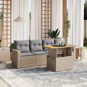 Set Divano da Giardino 5 pz con Cuscini-Sofa da Giardino-Divanetto da esterno Beige in Polyrattan 192257