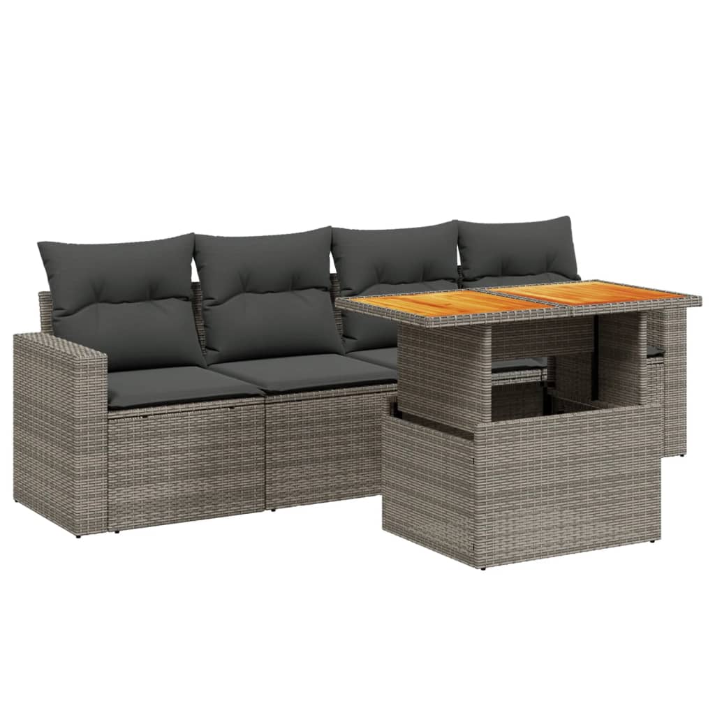 Set Divano da Giardino 5 pz con Cuscini-Sofa da Giardino-Divanetto da esterno Grigio in Polyrattan 791278