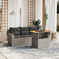 Set Divano da Giardino 5 pz con Cuscini-Sofa da Giardino-Divanetto da esterno Grigio in Polyrattan 791278