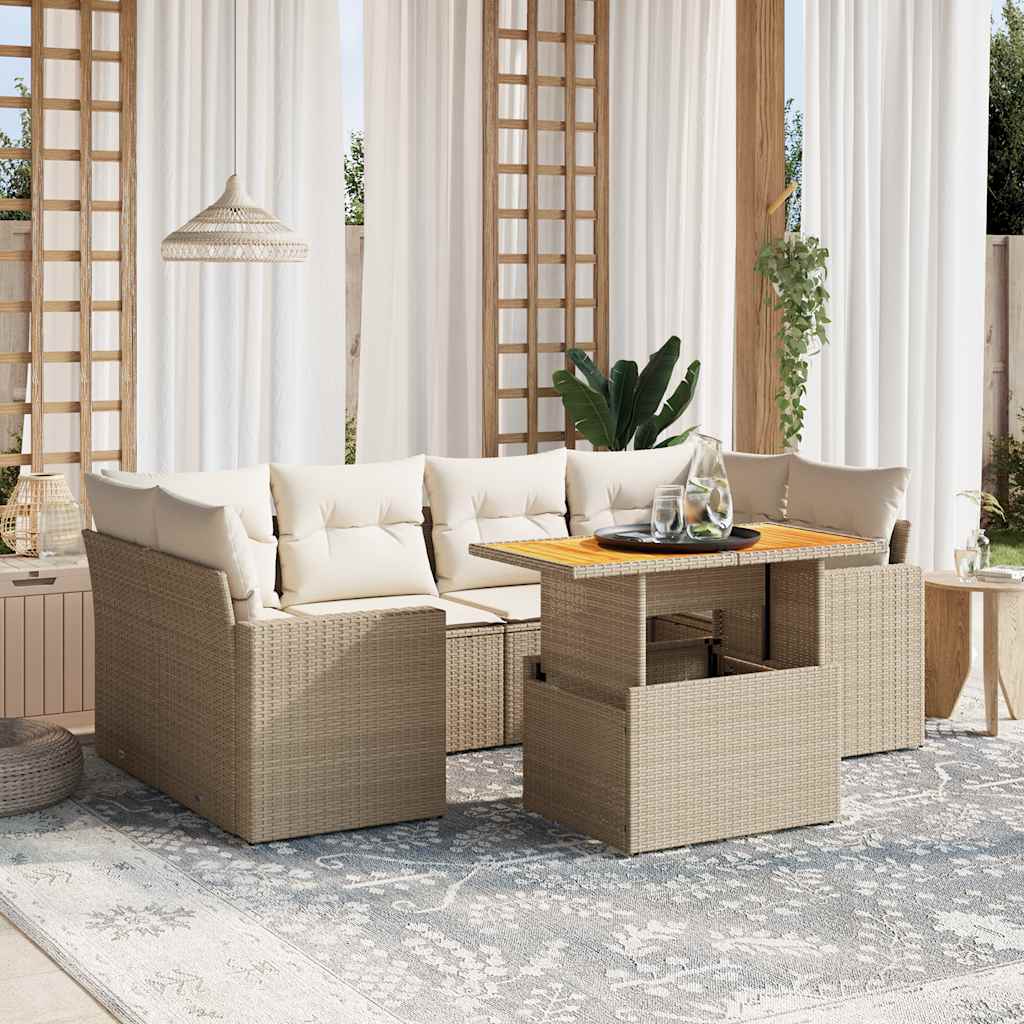 vidaXL Set Divani da Giardino 7 pz con Cuscini Beige in Polyrattan