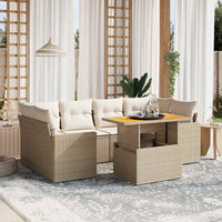 vidaXL Set Divani da Giardino 7 pz con Cuscini Beige in Polyrattan