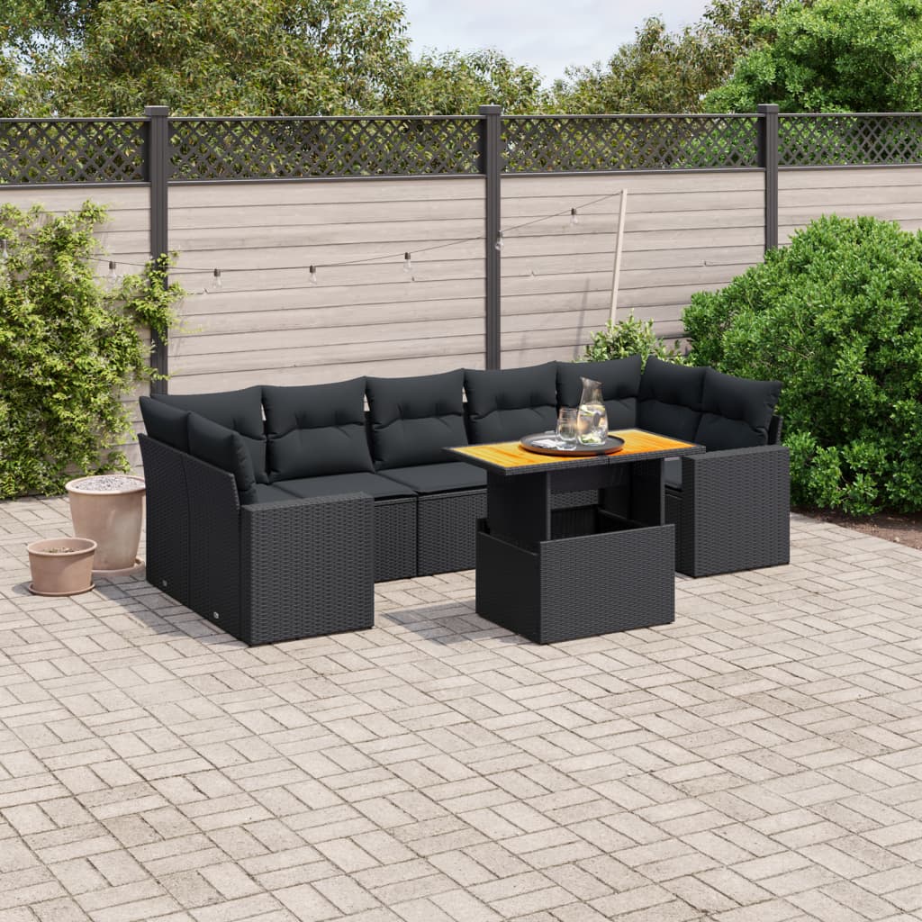 Set Divani da Giardino con Cuscini 8 pz Nero in Polyrattancod mxl 90395
