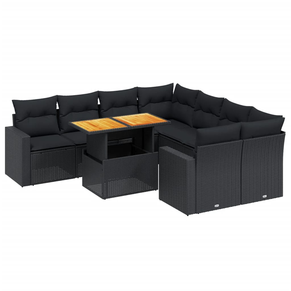 Set Divani da Giardino 9 pz con Cuscini Nero in Polyrattancod mxl 90356