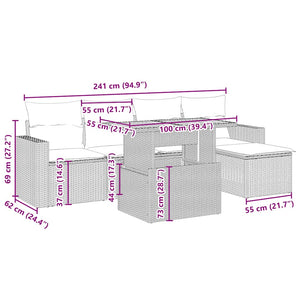 Set Divano da Giardino 6 pz con Cuscini Beige in Polyrattan