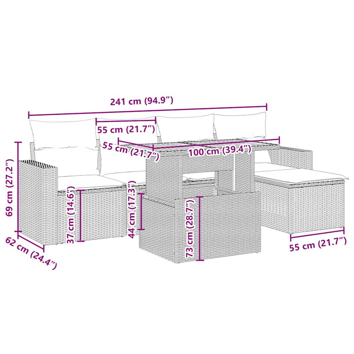Set Divano da Giardino 6 pz con Cuscini Beige in Polyrattan
