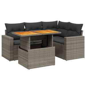 Set Divano da Giardino 5 pz con Cuscini Grigio in Polyrattan 3271298
