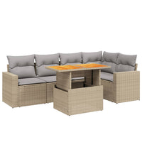 Set Divano da Giardino 6 pz con Cuscini Beige in Polyrattan