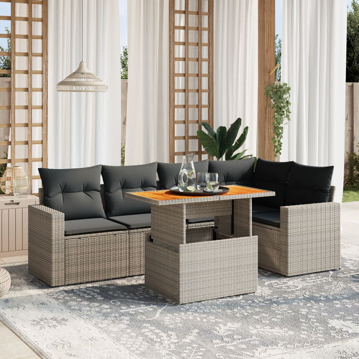 Set Divano da Giardino 6 pz con Cuscini Grigio in Polyrattan 3271305
