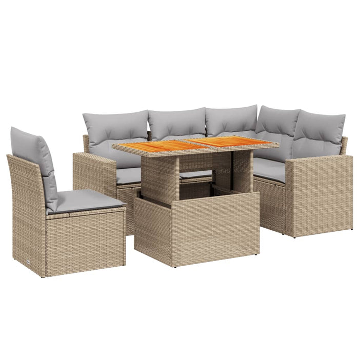 Set Divano da Giardino 6 pz con Cuscini Beige in Polyrattan