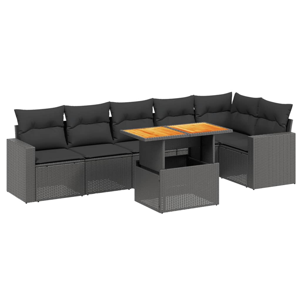 Set Divani da Giardino con Cuscini 7pz Nero Polyrattan