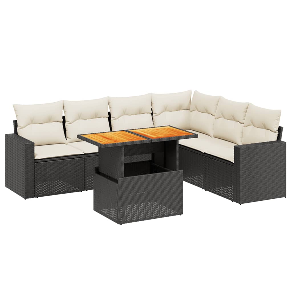 Set Divani da Giardino con Cuscini 7pz Nero Polyrattan