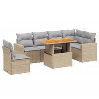 Set Divani da Giardino 7 pz con Cuscini Beige in Polyrattan