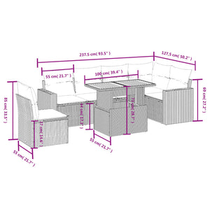 Set Divani da Giardino 7 pz con Cuscini Beige in Polyrattan